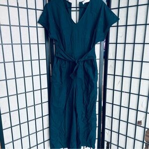 Azoe navy blue linen v neck jumpsuit sz M